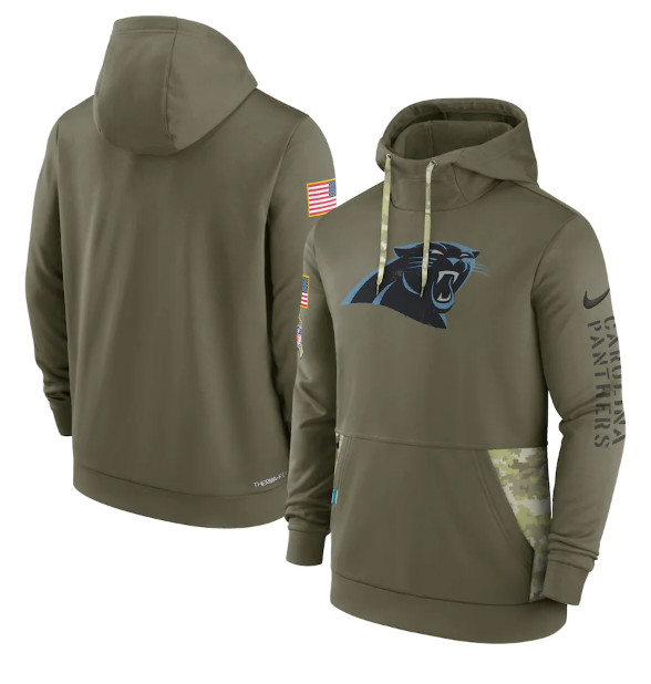 Carolina Panthers 2022 Olive Salute To Service Therma Performance Pullover Hoodie